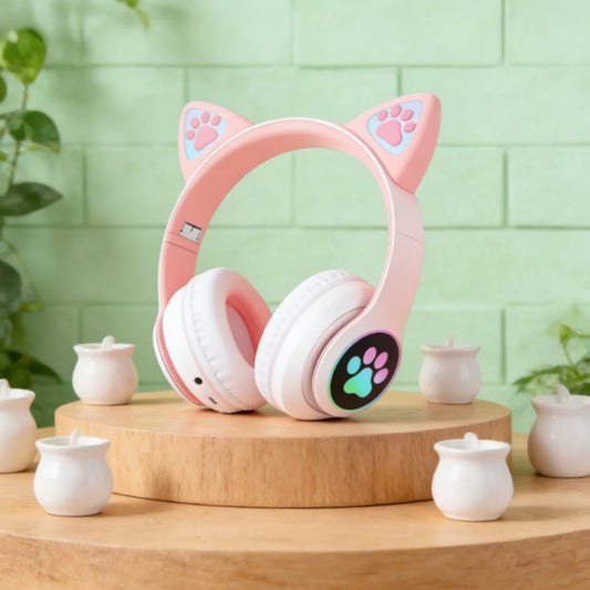 Cute Cat Ears Wireless Bluetooth Headphones with Mic LED Lights, Kids Stereo Music Headset, Cat Ear Wireless Headphones with Noise Cancelling, Gaming & Gift Headphones