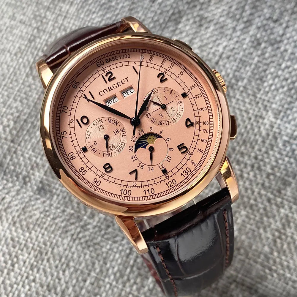Relógio Automático para Homem Multifunções Data Dia Mês Ano 316L Relógio Mecânico Masculino Caixa Polida Indicador Dia/Noite 42mm