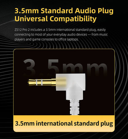 KZ ZS12 PRO 2 Hybrid IEM Earphones – HiFi Bass Wired Gaming Earbuds with Super-Linear Drivers
