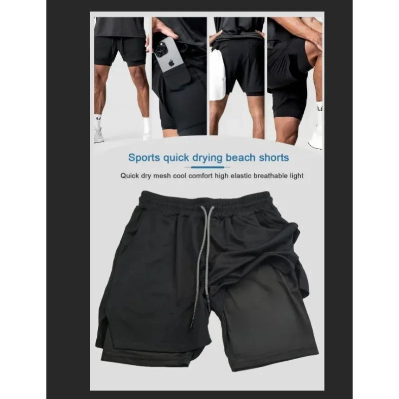 2025 Dragon Ball Animation Peripheral Double-layer Shorts American Men's Trend Fashion Breathable Loose Sports Pants