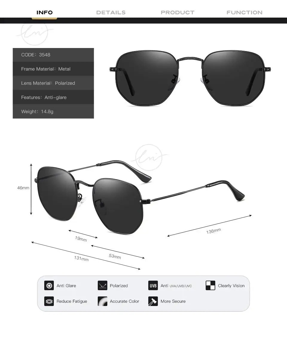 LM New Fashion Women Hexagon Sunglasses Men Retro Polarized Driving Coating Mirror Sun Glasses Goggle UV400 Eyewear gafas de sol