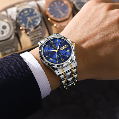 POEDAGAR Business Luxury Herrenuhr, wasserdicht, aus Edelstahl, beleuchtet, mit Datum und Wochentag, im Sport-Stil, mit Quarzwerk.