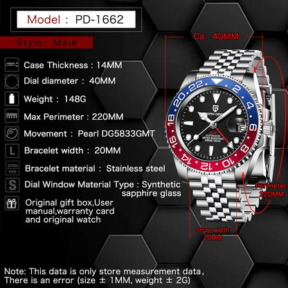 2026 Nuevo reloj mecánico de lujo para hombre PAGANI DESIGN, acero inoxidable, GMT, marca líder, cristal de zafiro, reloj para hombre