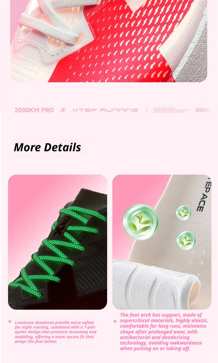 XTEP 2000km PRO Women's Running Sneakers 2026 Spring Cushioned Stability Comfort Lightweight Female Sports shoes 874218110043