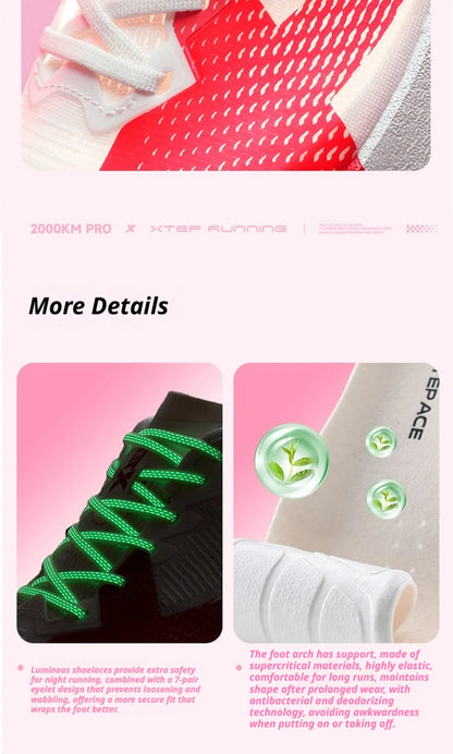 XTEP 2000km PRO Women's Running Sneakers 2026 Spring Cushioned Stability Comfort Lightweight Female Sports shoes 874218110043