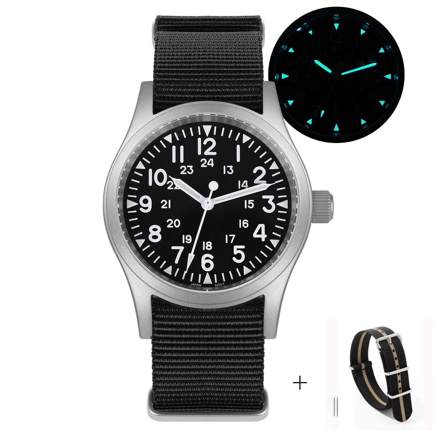 Militado ML05 Vintage Watch VH31 Sweep Second Movement Domed Sapphire Crystal With High Clear AR Coating Luminous 38mm Watches