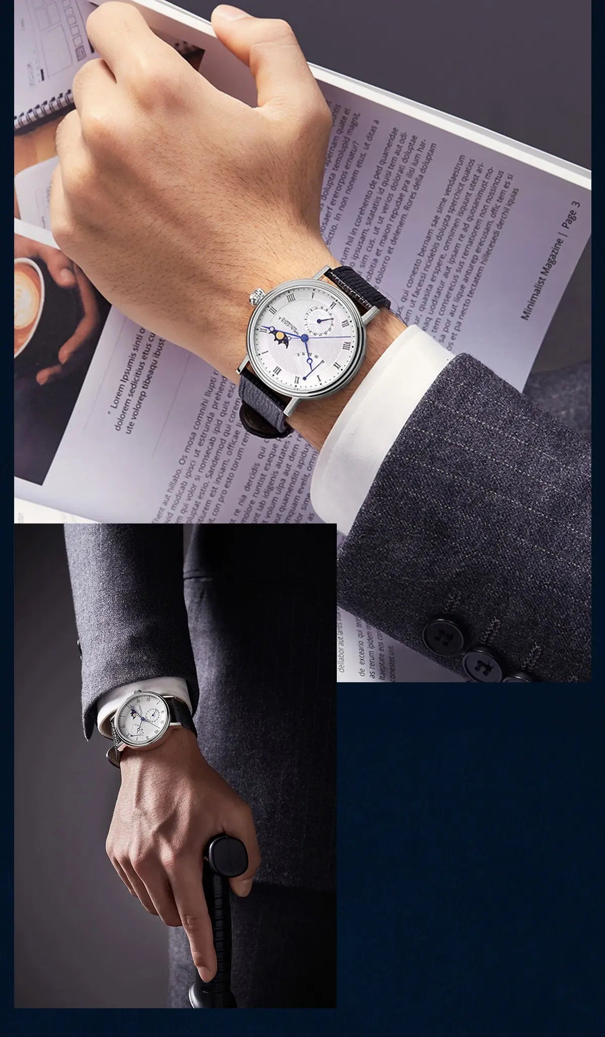 Seagull Men's Business Wristwatch Moon Phase Leather Luxury Automatic Mechanical Men's Watches 50M Waterproof Relogio 6092