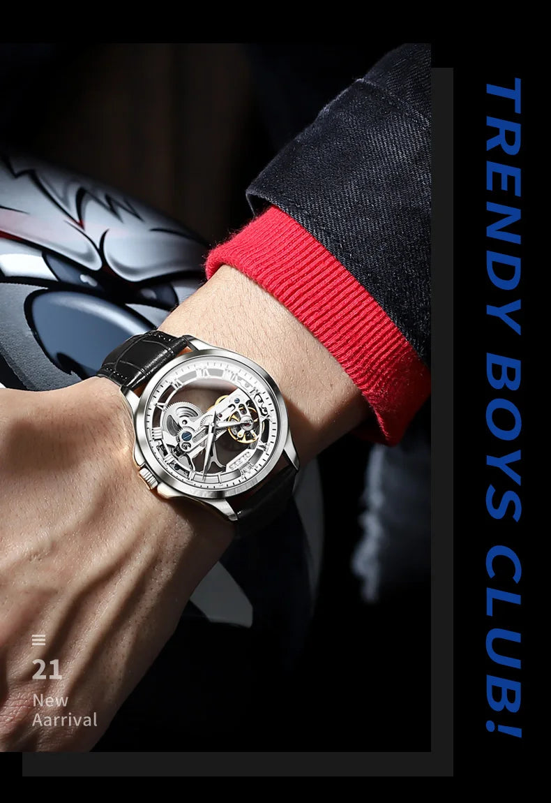 OLEVS 6661 Automatic Watch For Men Skeleton Original Mechanical Movement Men's Wristwatch Waterproof Luminous Sport Men's Watches