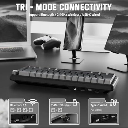 Attack Shark X66 Gasket Wireless Mechanical Gaming Keyboard with Volume Knob RGB Backlit Side Printed PBT Keycaps
