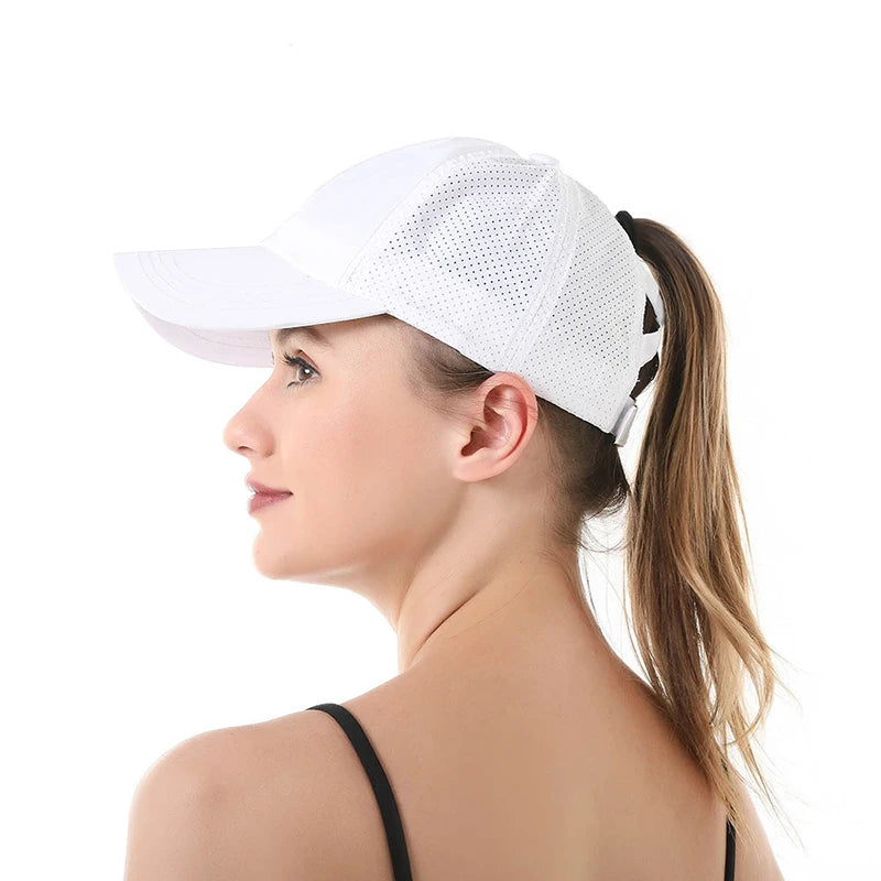Women Summer Baseball Cap Solid Color Cross Ponytail Hat Quick-Drying Half-Hollow Men Caps Golf Wear Sport Leisure Hat 6 Colors