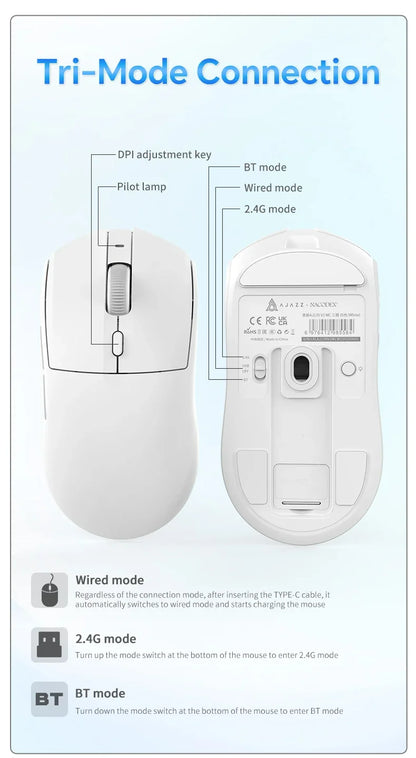 Bezdrátová herní myš AJAZZ AJ139 V2 MC/AJ139 PRO se senzorem PAW3311/PAW3395, 12000DPI/26000DPI, 500mAh, Bluetooth myš pro PC