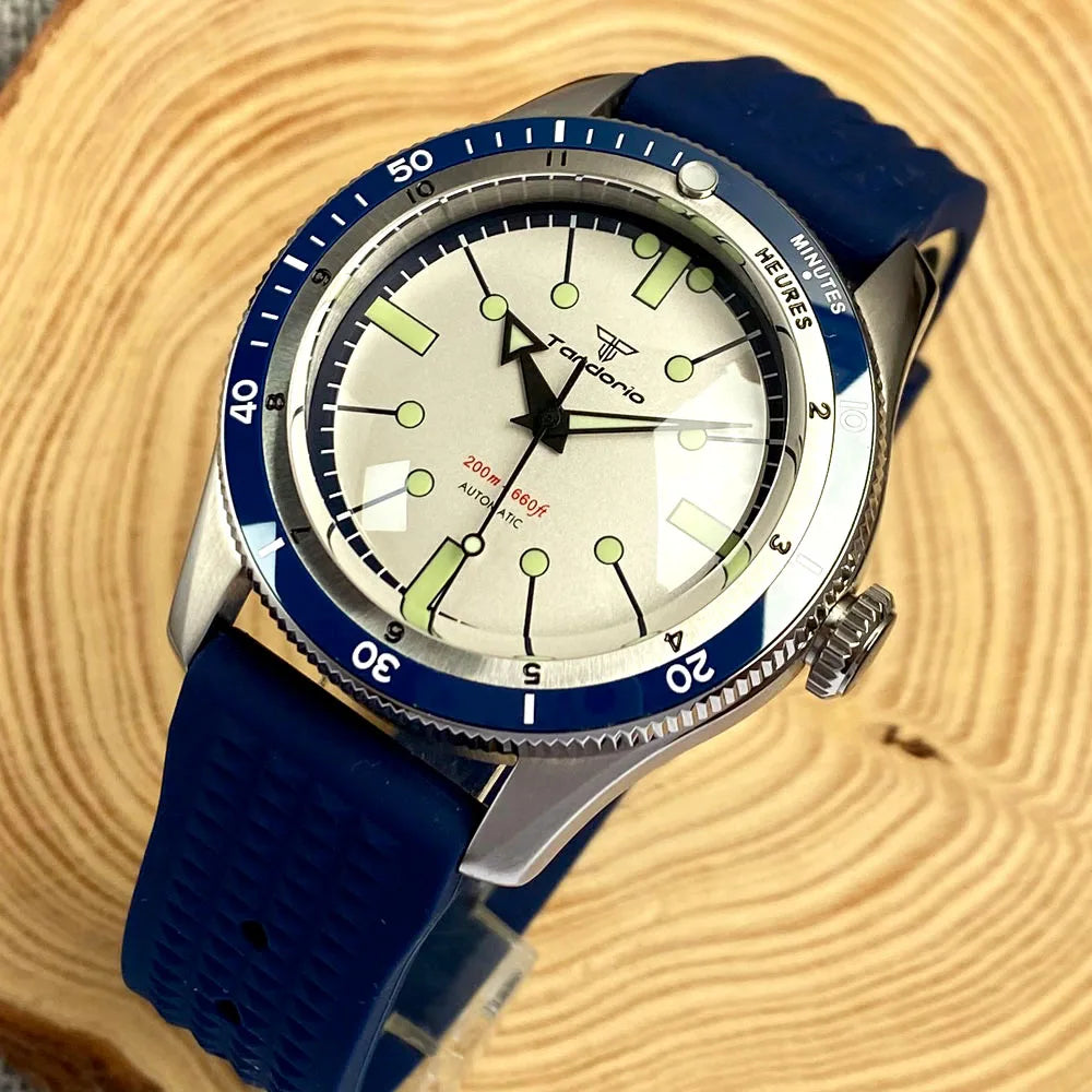 Tandorio Red Blue 40mm PT5000 Japan NH35A Mechanical Automatic Dive Men Watch 20ATM Waterproof Domed Sapphire Screw Crown Reloj
