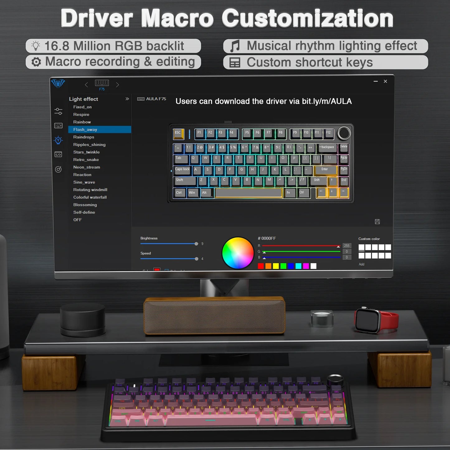 AULA F75Pro Wireless Gaming Mechanical Keyboard 75% Customized RGB Layout Gasket Mounted Side-engraving PBT Keycaps