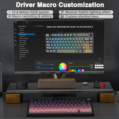 AULA F75Pro Wireless Gaming Mechanical Keyboard 75% Customized RGB Layout Gasket Mounted Side-engraving PBT Keycaps