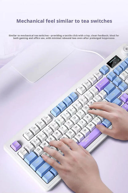 RGB 98Key Silent Keyboard and Mouse Set Wired Mechanical Feel with Screen Display Gaming Office Combo for PC Laptop Desktop