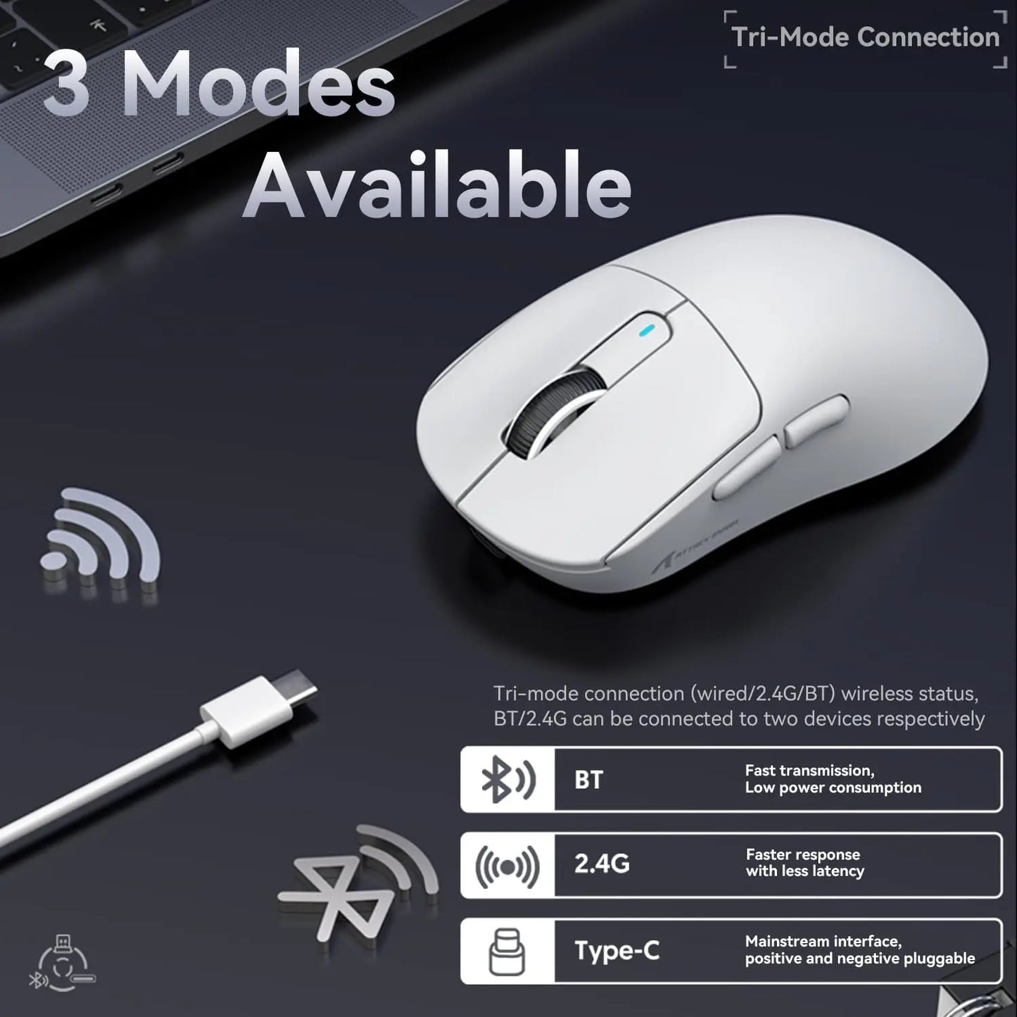 Attack Shark X3 Wireless Gaming Mouse PixArt PAW3395 49g Superlight, BT/2.4G Wireless/Wired, 6 Adjustable DPI up to 26000