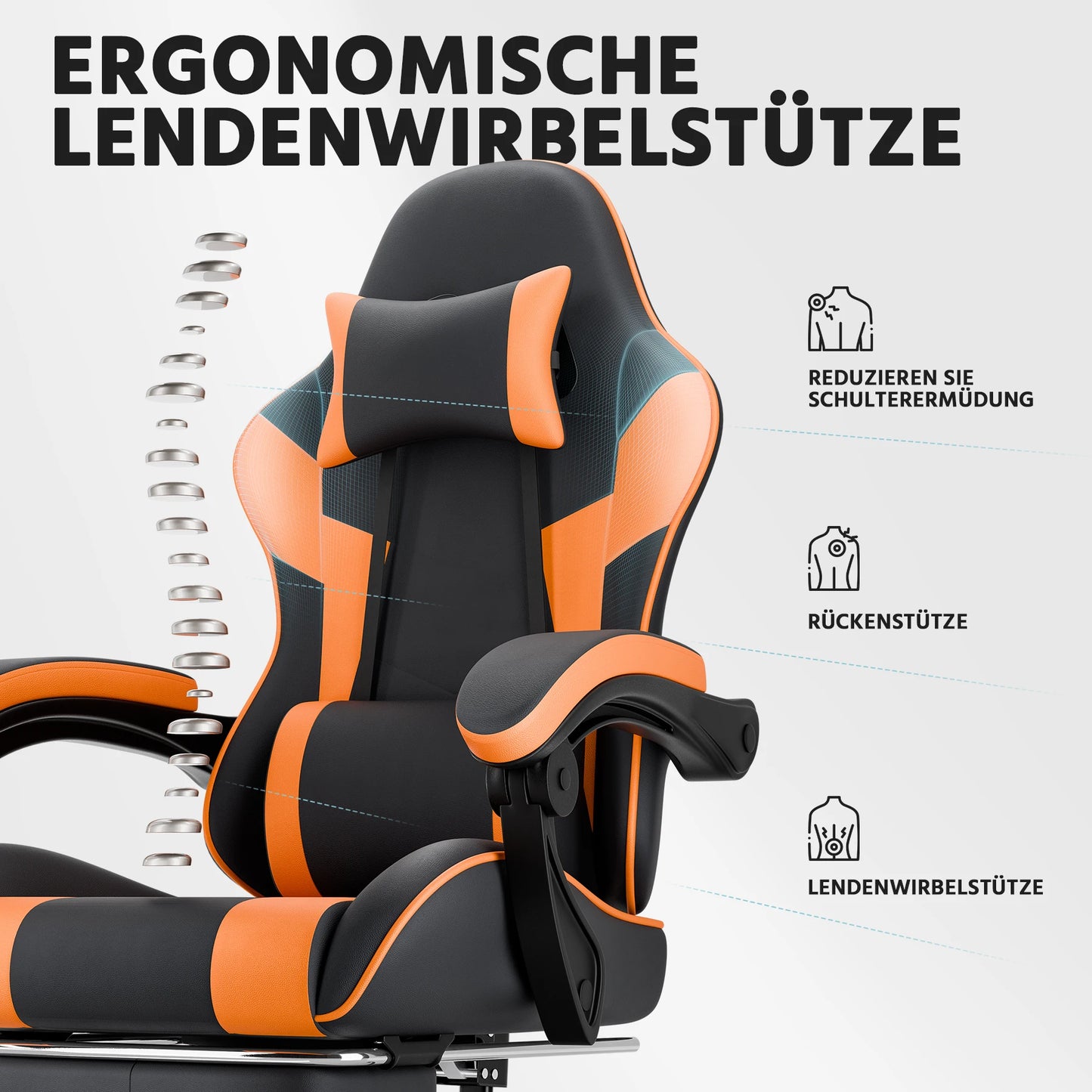 Ergonomic PU Leather Gaming Chair with Lumbar Support, Adjustable Reclining Gaming Chair, Footrest, 200KG Heavy Duty Computer Chair