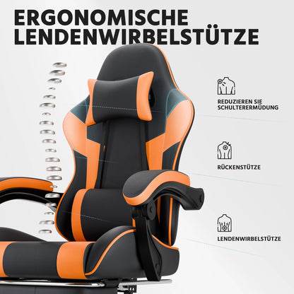 Ergonomic PU Leather Gaming Chair with Lumbar Support, Adjustable Reclining Gaming Chair, Footrest, 200KG Heavy Duty Computer Chair