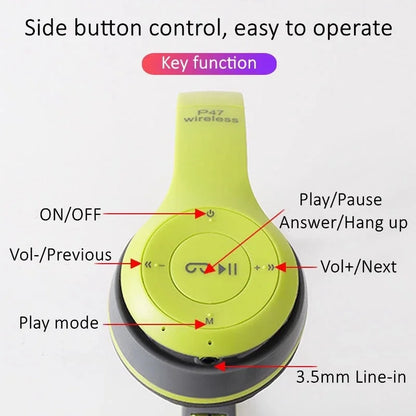 P47 Bluetooth 5.0 Wireless Headphones Foldable HiFi Stereo Bass Headset with Mic, Portable Over-Ear Bluetooth Headphones for Kids, Gaming & Music