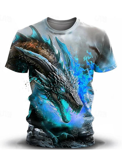 2024 Summer Street Style Fashion Men's T-shirt Urban Everyday Casual Short-sleeved Top 3D Dragon Print Men's Outdoor T-shirt