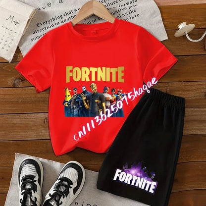 Summer Kids Game Fortnite T-Shirt Suit Anime Short Sleeve Shorts 2 Piece Summer Children Cotton Casual Sportswear Gifts