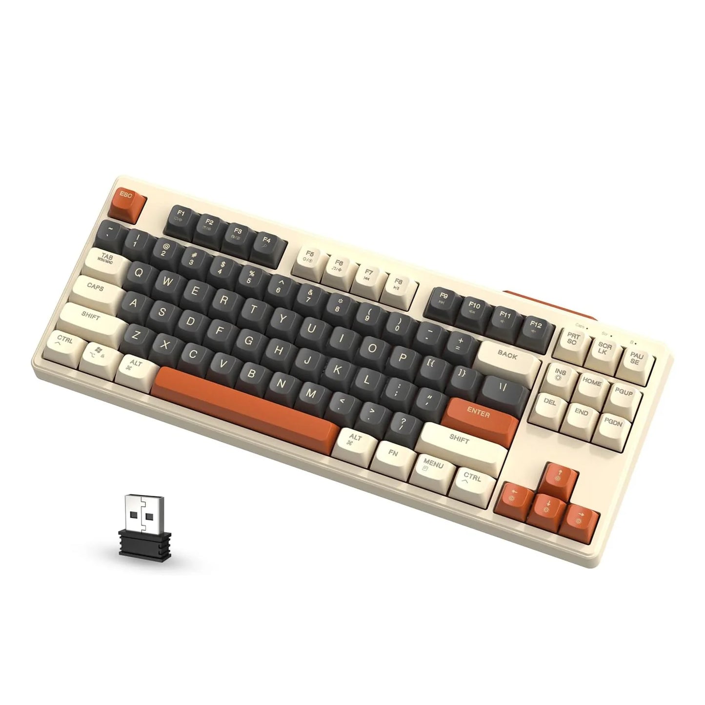 M87 Wireless Gaming Keyboard, Bluetooth 5.0/2.4GHz with Dual Mode 2-in-1 Receiver, 87 Keys TKL Rainbow LED Backlit Quiet Keyboard