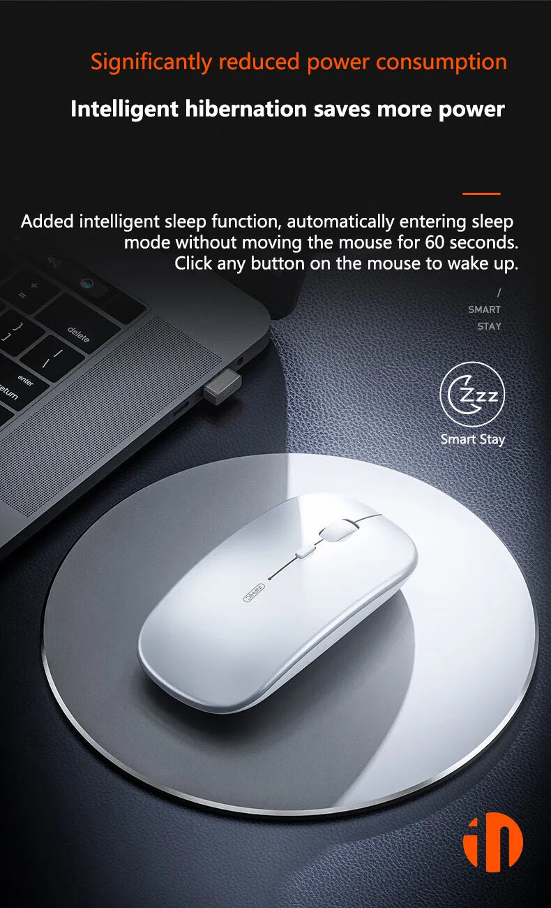 Inphic M1P Wireless Silent Mouse, Ultra-Thin Rechargeable 2.4G Office Mouse with USB Receiver, Type-C Charging, Battery Display & DPI Control