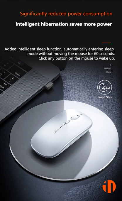 Inphic M1P Wireless Silent Mouse, Ultra-Thin Rechargeable 2.4G Office Mouse with USB Receiver, Type-C Charging, Battery Display & DPI Control