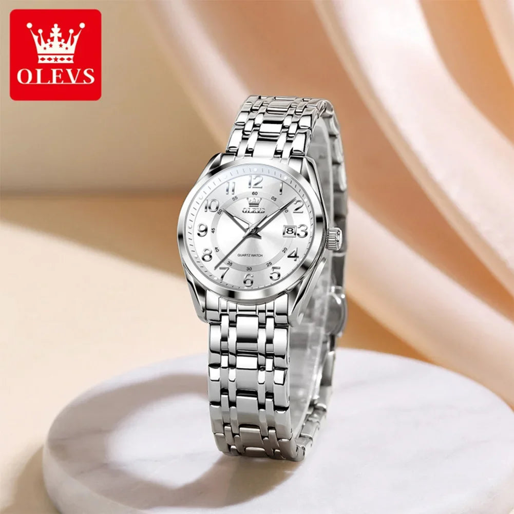 OLEVS Luxury Fashionable Ladies Quartz Watch Waterproof Wristwatch with Arabic Numerals Date Feature And Set Bracelet for Women