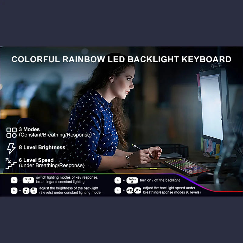 New Wired Light Backlit RGB Mute Keyboard  Desktop Notebook Home Business For Office Ultra Thin USB office home