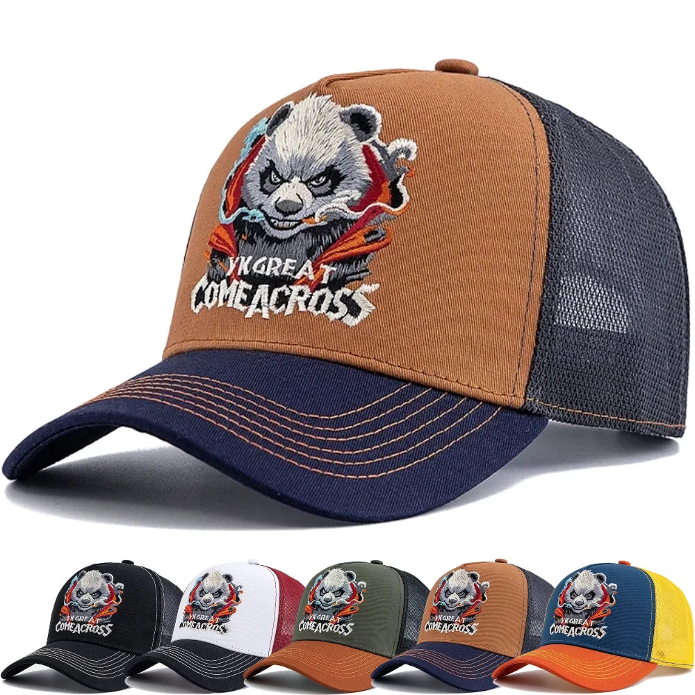 Styl unisex – fajna czapka z daszkiem z haftem pandy, eleganckie czapki typu trucker dla mężczyzn i kobiet, oddychająca czapka letnia do noszenia na co dzień i na świeżym powietrzu