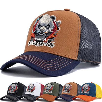 Styl unisex – fajna czapka z daszkiem z haftem pandy, eleganckie czapki typu trucker dla mężczyzn i kobiet, oddychająca czapka letnia do noszenia na co dzień i na świeżym powietrzu