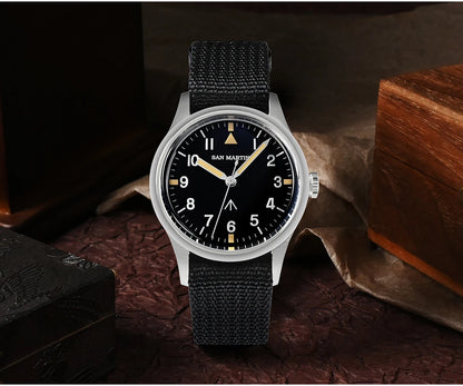 San Martin 36mm Men Pilot Watch VH31 Mechaquartz Movement Sweep Second Quartz Series Simple Style Nylon Strap 10 Bar Luminous