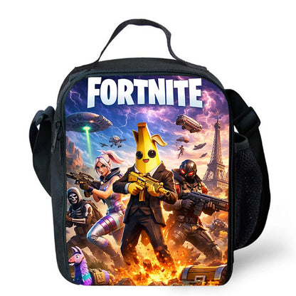 Cartoon FORTNITE Insulated Cooler Lunch Bag Cute Portable Lightweight Picnic Bag for Boys & Girls Age 5-10 Kids Daily Food Bag