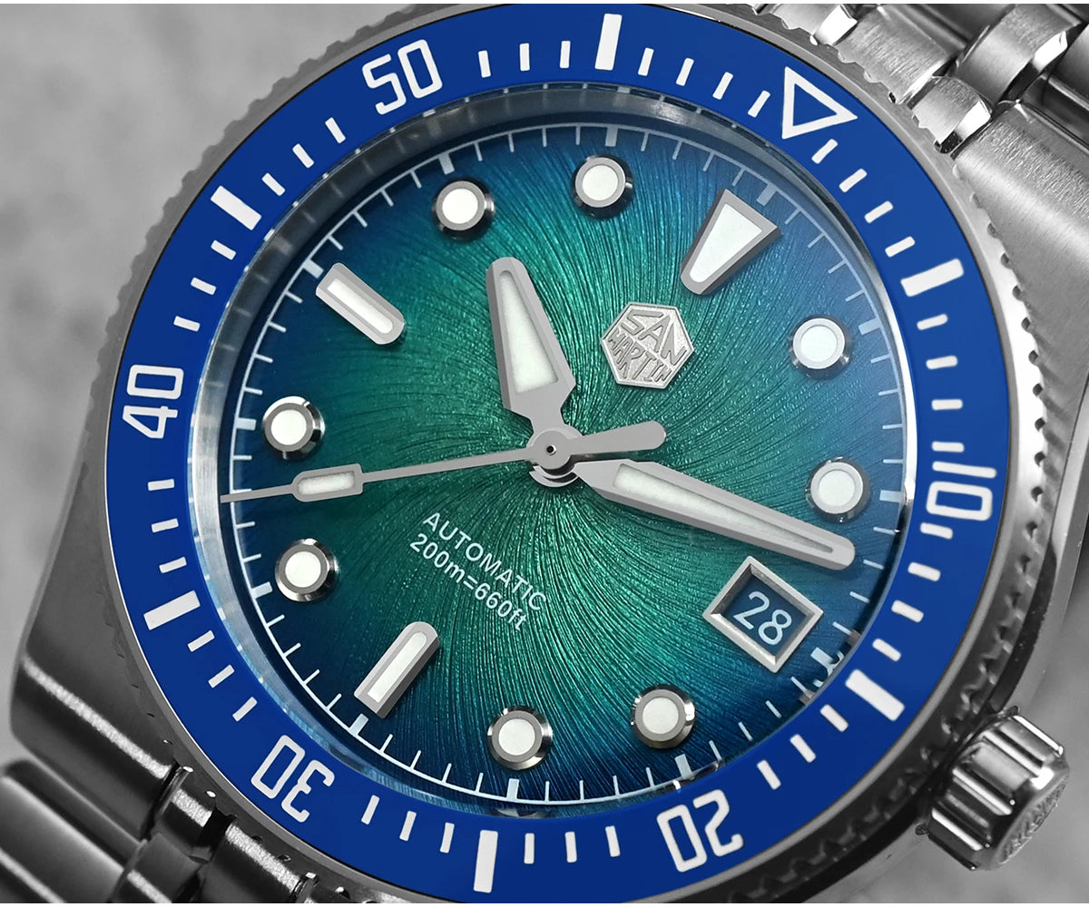 San Martin 40mm Enamel Spiral Dial Integrated Bracelet Men Diver Watch Miyota 9015 Automatic Mechanical Waterproof 200m SN0148
