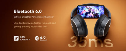 Active Noise Cancelling Headphones Bluetooth 6.0 Wireless Over-Ear Headphones with 120H Battery, 6-Mic ENC Calls, LED Power Display & Spatial Audio