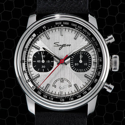 Sugess Men's Pilot 1963 Wristwatch ST1906 Chronograph Handwind Movement Domed Sapphire Waterproof Power Reserve Lume V2