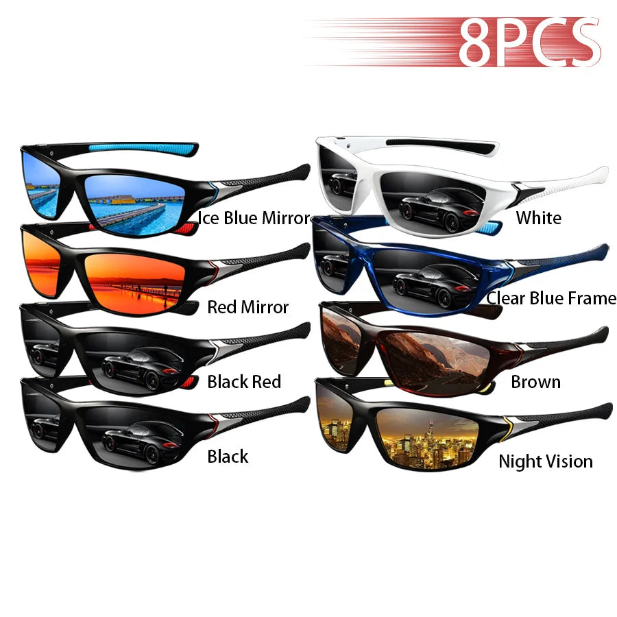 8PCS Fashion Vintage Driving Fishing Cycling  Eyewear Sports Sunglasses Men Women Running Mountaineering Sport Sun Glasses