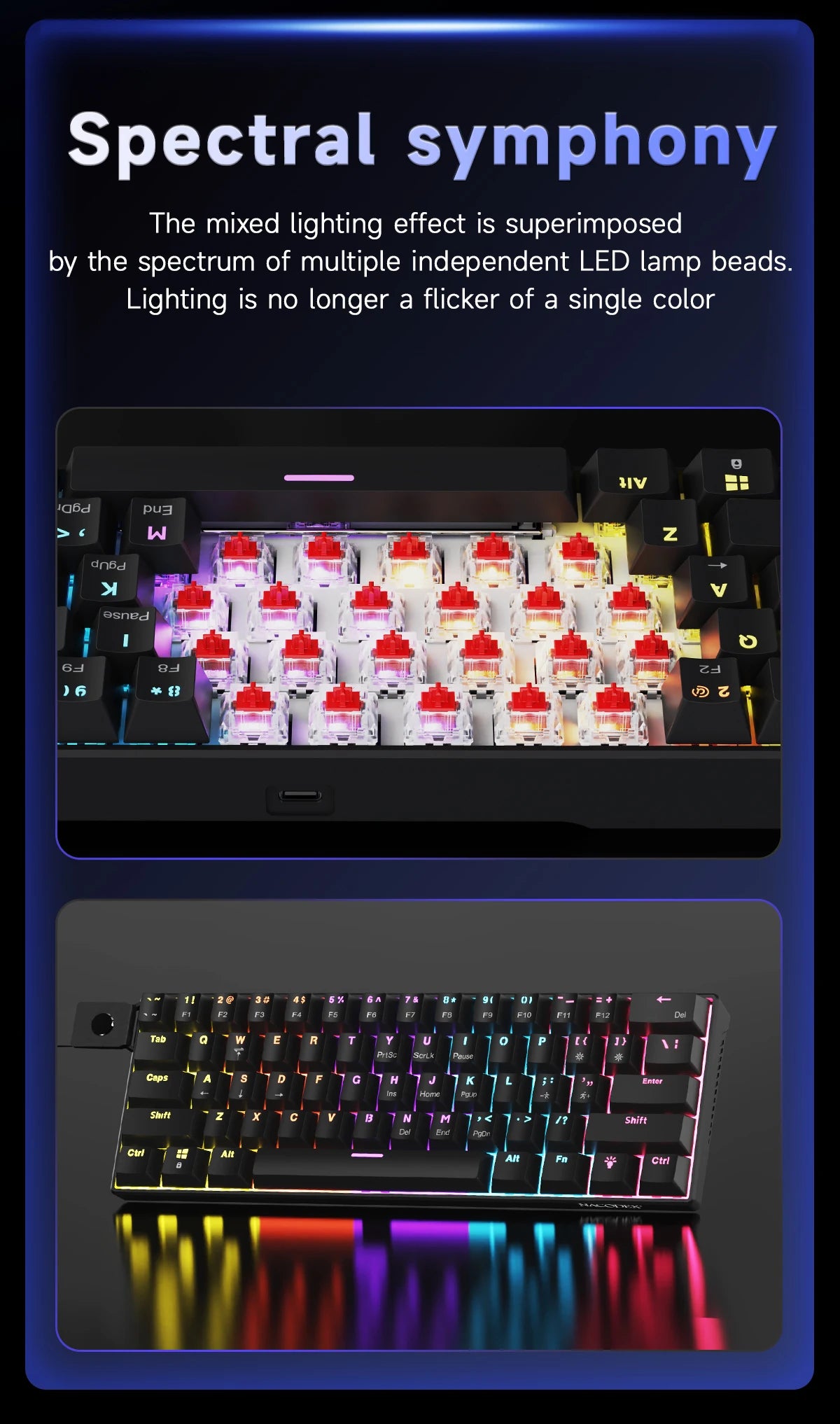 Ajazz NK61 Wired Mechanical Keyboard 60% Mixed Color RGB Hot-Swap 61 Keys Gaming Keyboard Rad Switch for Esports Gamers