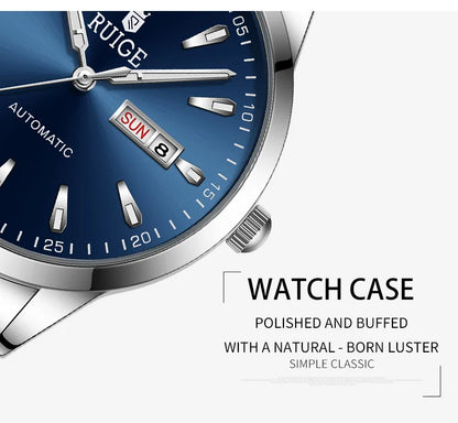 RUIGE Weekly Calendar Men's Fully Automatic Mechanical Watch Stainless Steel Business Men's Night Light Waterproof Versatile Wat