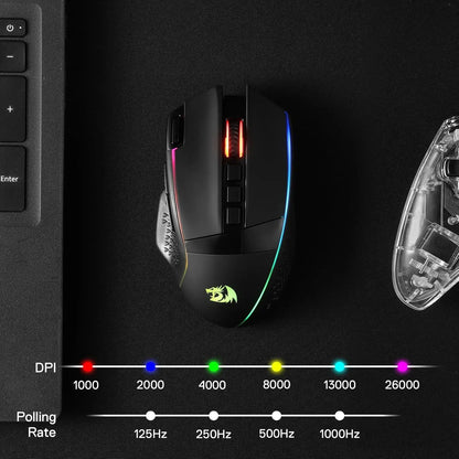 Rato Gaming Sem Fios Redragon M991 26000 DPI 3 Modos para Jogadores, 9 Botões Macro, Iluminação RGB, Preto