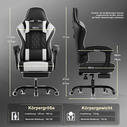 Devoko Ergonomic Massage Gaming Chair with Lumbar Support, Adjustable Height Reclining Swivel Office Chair with Headrest & Footrest
