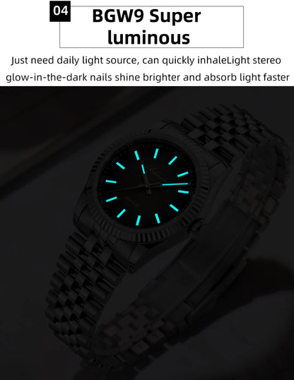 ADDIESDIVE New Men's Watch AD2073 Sapphire Glass 36mm VH31 Sunburst Quartz Watches 10Bar Waterproof Diving Luminous Wristwatch