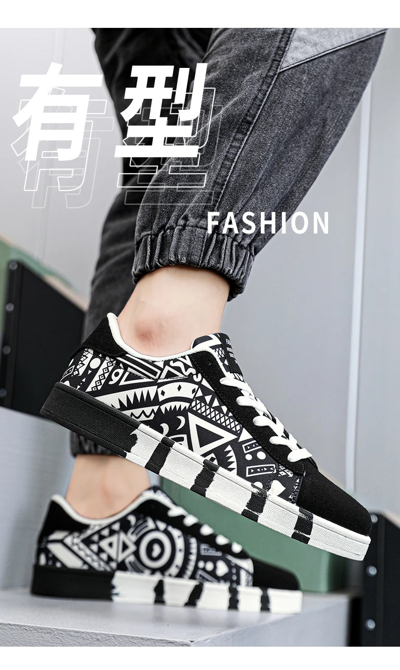Pánské sportovní běžecké boty YRZL z plátna s geometrickým stylem, šněrovací tenisky pro páry, módní skate boty pro muže s graffiti potiskem