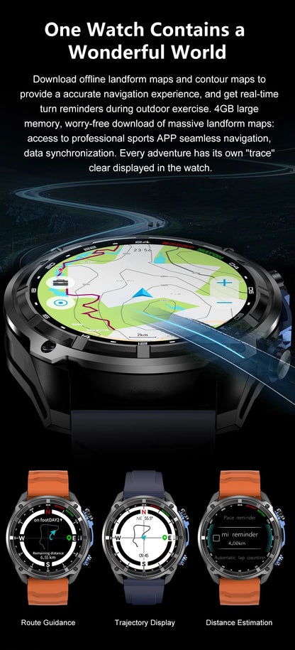 New Men TANK GPS Map Smart Watch Outdoor Compass 1000mAh Large Battery 10ATM Waterproof Bluetooth Call Sports AMOLED Smartwatch