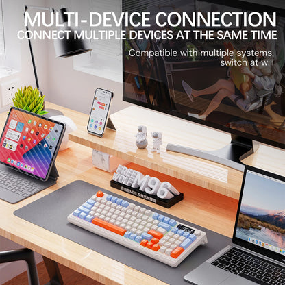 Tastiera wireless Bluetooth M96 FREEWOLF con display digitale, retroilluminazione RGB, batteria da 2000mAh e keycap PBT per PC/laptop