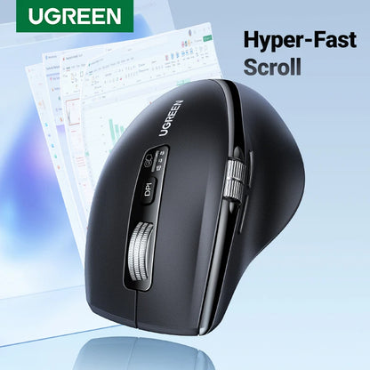 UGREEN Hyper-Fast Scroll Wireless Mouse Bluetooth 5.4, 5000 DPI Ergonomic Wireless Mouse with 2.4G USB Receiver for MacBook, Laptop, PC & Tablet