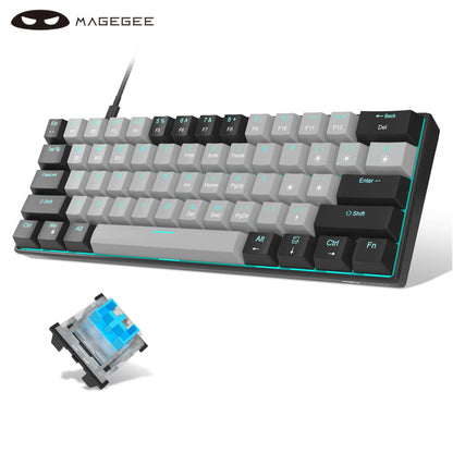 MageGee MK-Star61 60% Mechanical Gaming Keyboard 61Keys Sea Blue Backlit Small Compact Portable 60 Percent Gaming Keyboard Gamer