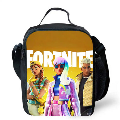 Bolsas de almuerzo para niños, bolsas escolares y de picnic Fortnite de dibujos animados para niñas y niños, bolsas térmicas portátiles y ligeras para almuerzo infantil