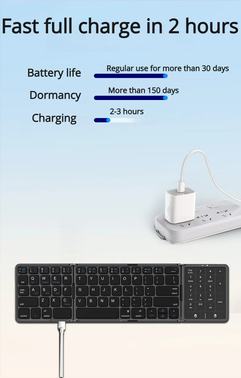 New Three-Fold Folding Bluetooth Keyboard With Touchpad Portable Foldable Keyboard For PC Mac Smartphone IPad